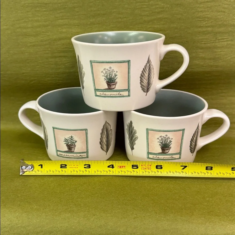 Vintage Pfaltzgraff Naturewood 12oz Coffee Mugs Botanical Herb Design Set of 3
